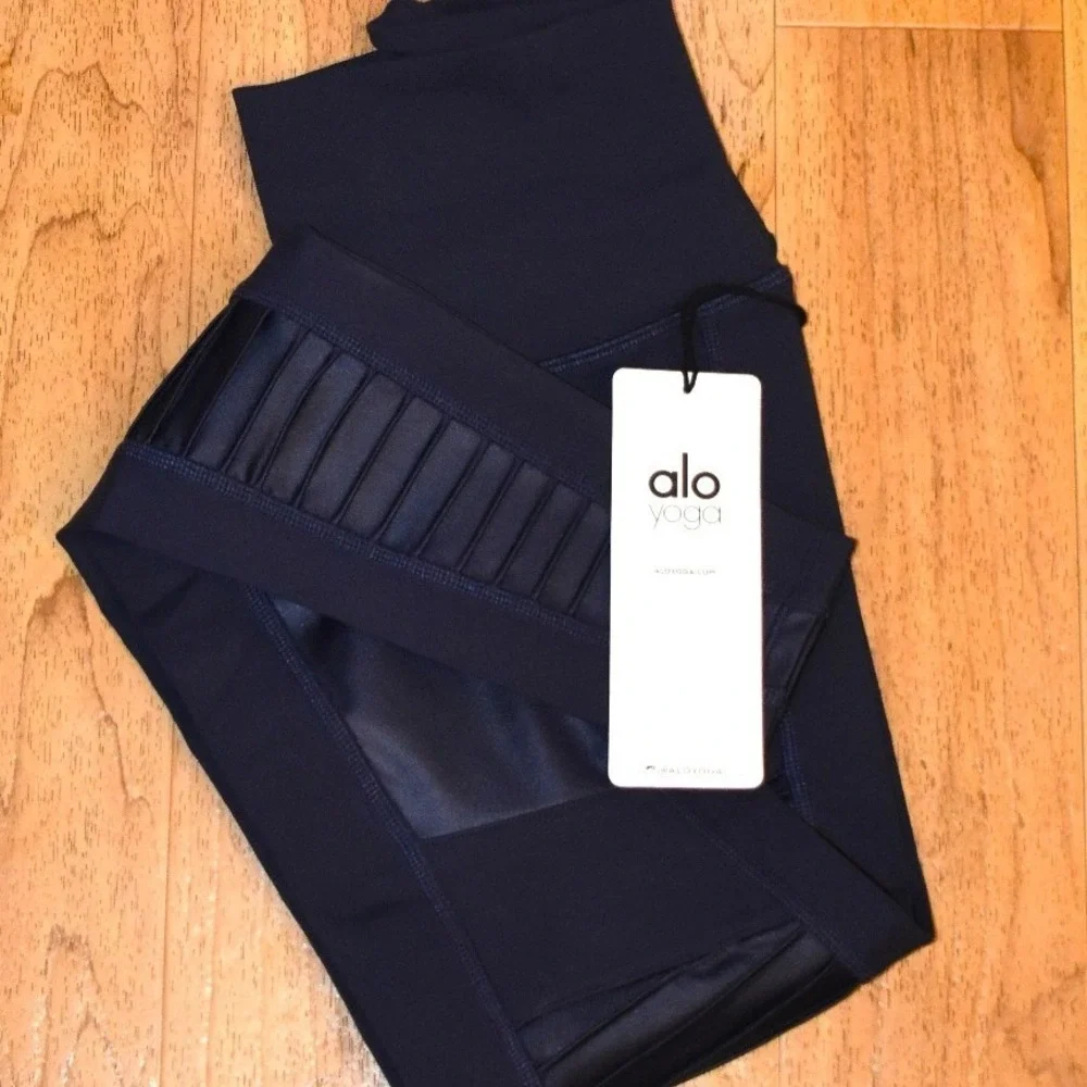 Alo Yoga High-Waist Moto Legging Womens XS Rich Navy NEW W5494R Glossy Ribbed
